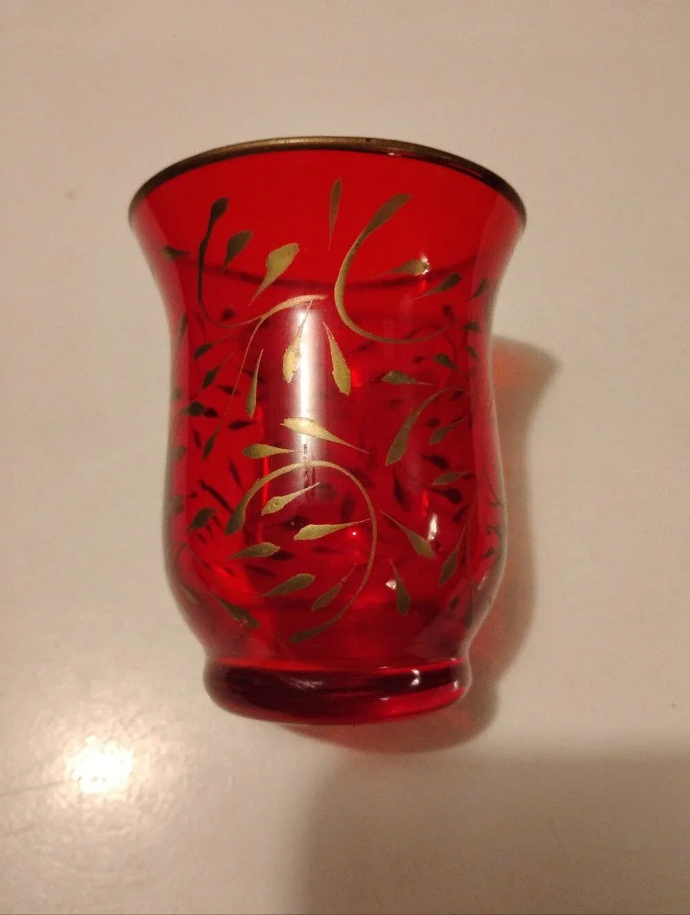 Vintage Red Christmas Vase with Gold Overlay